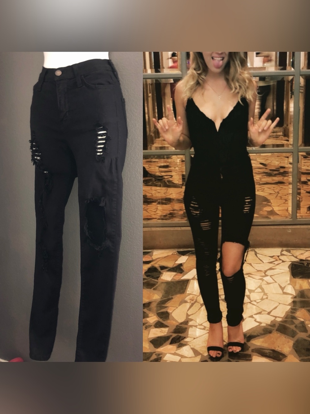 Women’s Ripped Black Skinny Jeans by Vibrant miu size 1 (24 W) XS